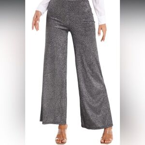 NWT  Black Slink Lurex Pullon‎ Elastic Waist Wide Pant Size L